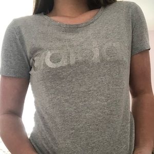 💖2/$10 Gray Shiny Adidas Logo Tee